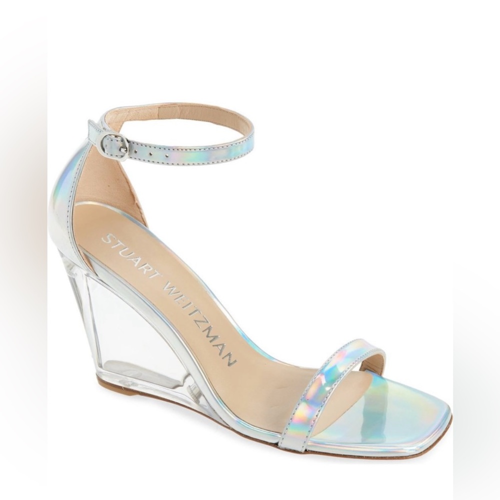 Stuart Weitzman Nudist Lucite Wedge Sandals - Silver